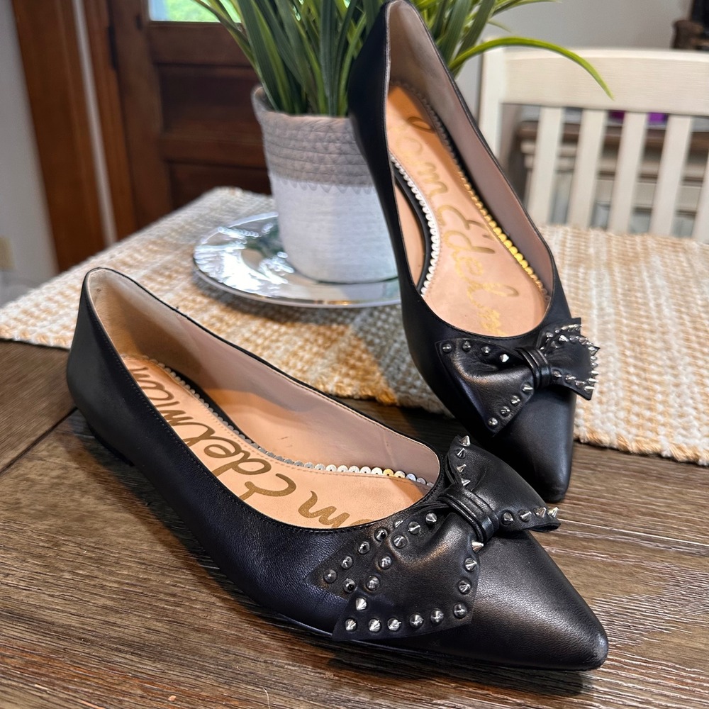 Sam Edelman Black Studded Bow Pointed Toe Flats